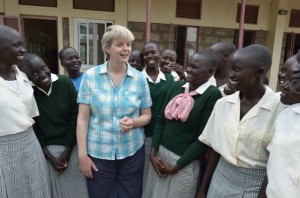 Loreto Sister Orla Treacy talks with girls at the Loreto Secondary School in Rumbek, South Sudan. Treacy is the school's principal. The school is run by the Institute for the Blessed Virgin Mary--the Loreto Sisters--of Ireland.